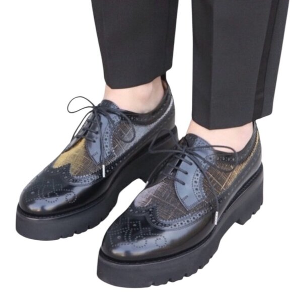 The Office of Angela Scott Miss Lucy Derby Black Wingtip Platform Oxford 13 - Picture 2 of 16